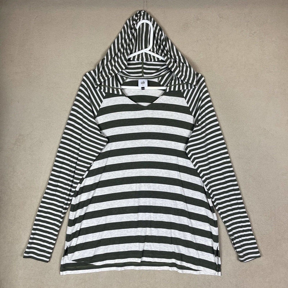 Cabi Hoodie Adult Small Black White Striped Thumbhole Playoff Womens Long Sleeve